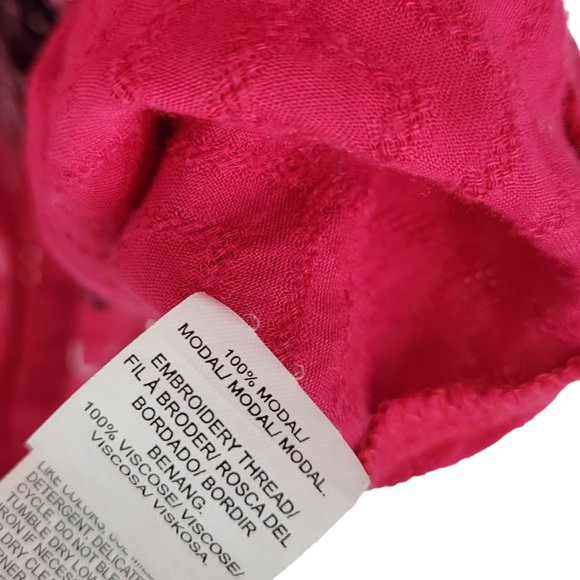 LUCKY BRAND Small 3/4 Sleeve BOHO Tassel Pink Embroidered Blouse - Picture 3 of 4